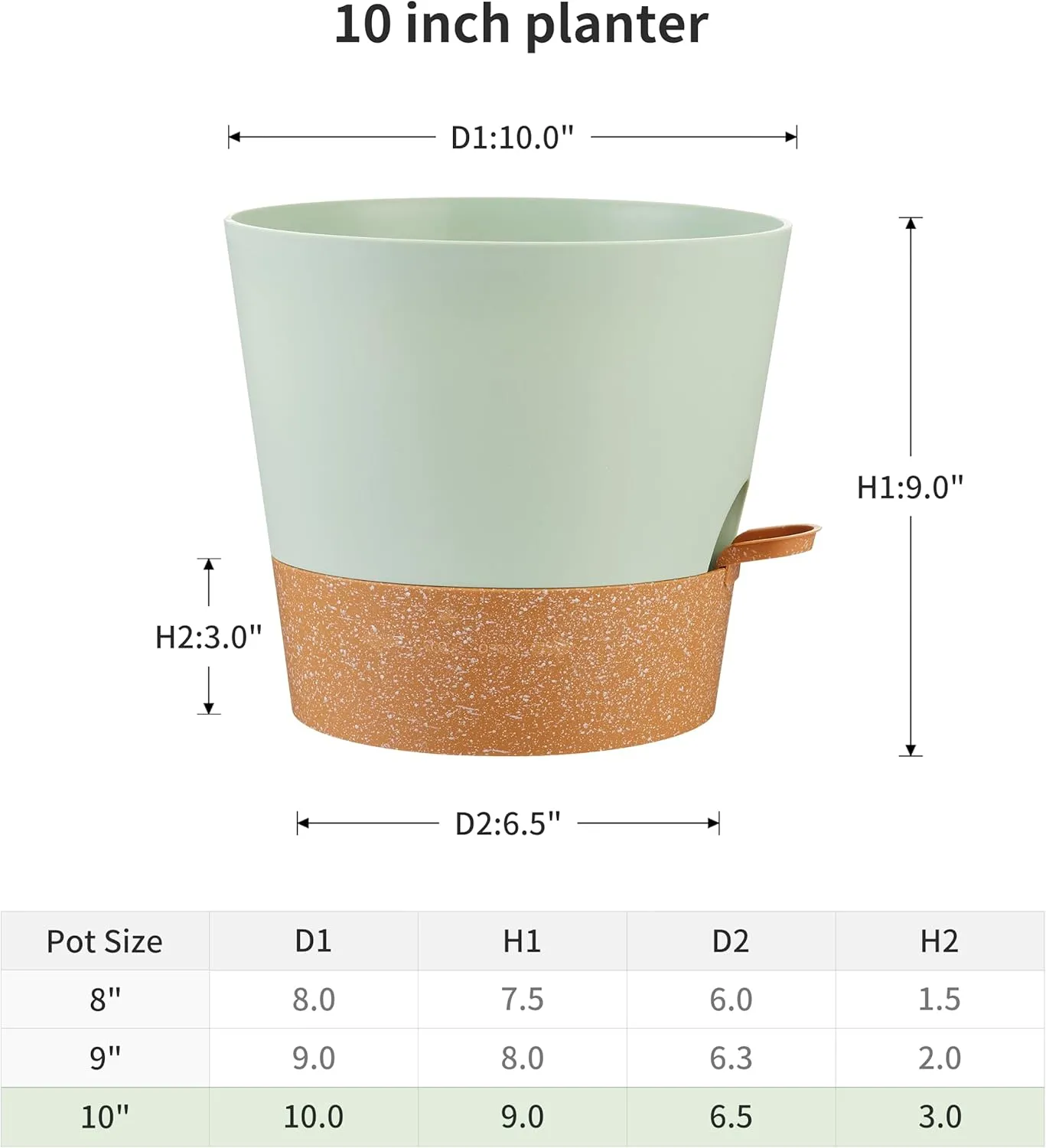 FaithLand 2-Pack 10 Inch Planter Pots for Indoor Outdoor Plants, Self Watering Flower Pots with Deep Reservoir, Green with Terracotta …