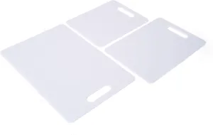 Farberware Plastic Cutting Board Set, Dishwasher- Safe Poly Chopping Board for Kitchen with Easy Grip Handles, Set of 3, White