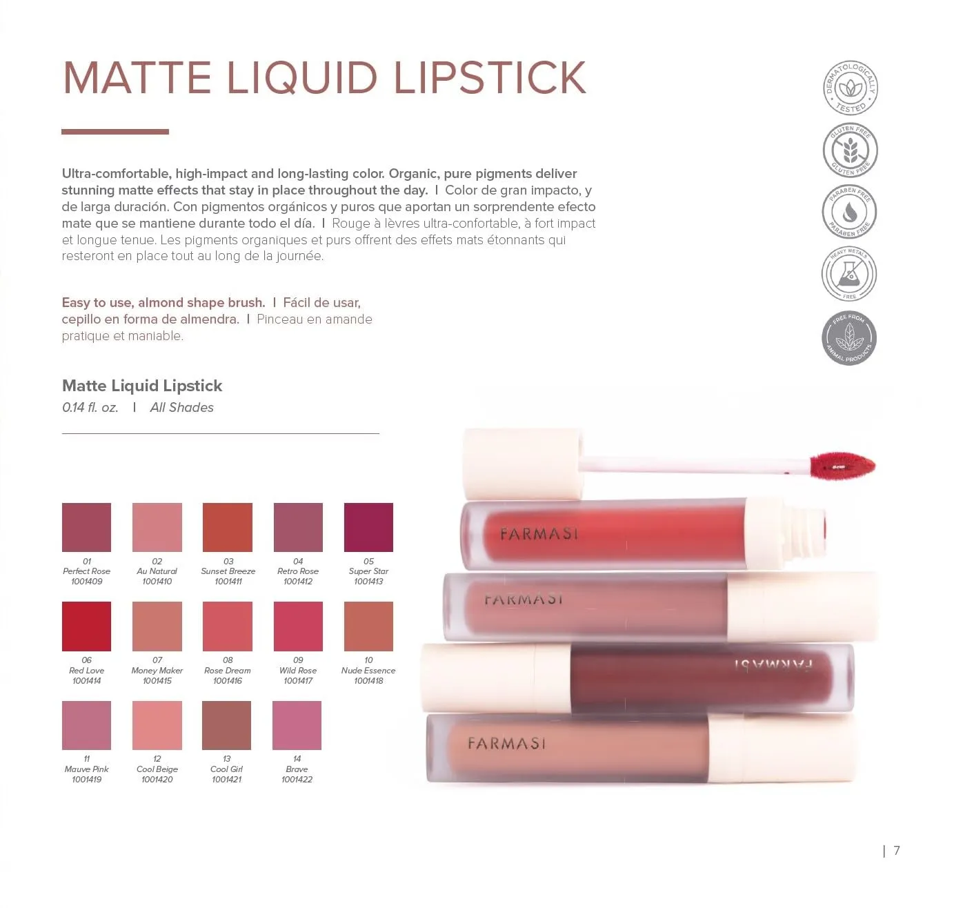 FARMASi Make Up Matte Liquid Lipstick, Long-Lasting and Ultra-comfortable, High-Impact, Lightweight, Organic, Pure Pigments 0.14 fl.oz (Cool Girl)