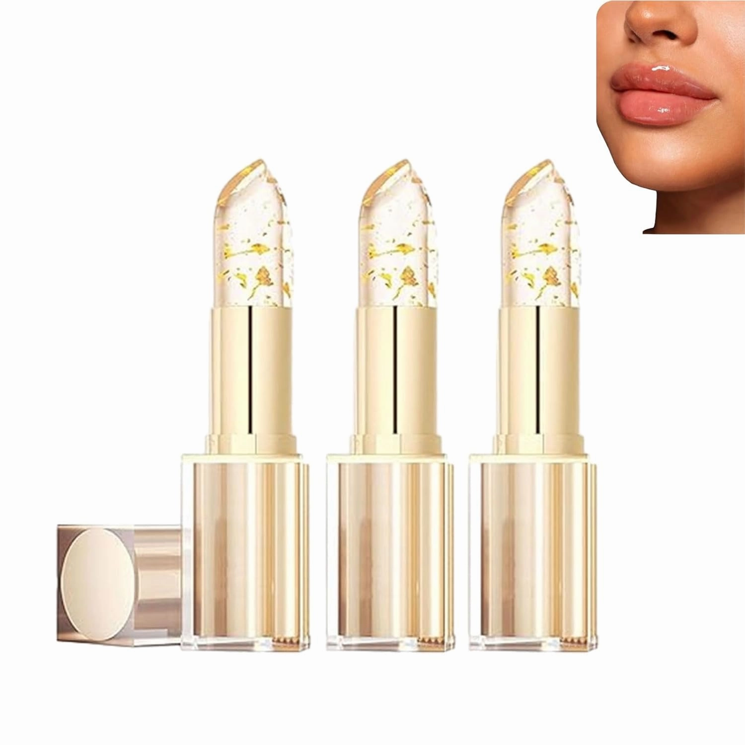 Filgaentrme Lipstick, Gold Crystal Color Changing Lipstick, Long Lasting 24 Hours Moisturizing Glossy Shine Lip Gloss, Transferproof Color for Women,Lip Tint Natural Non-fading (3)