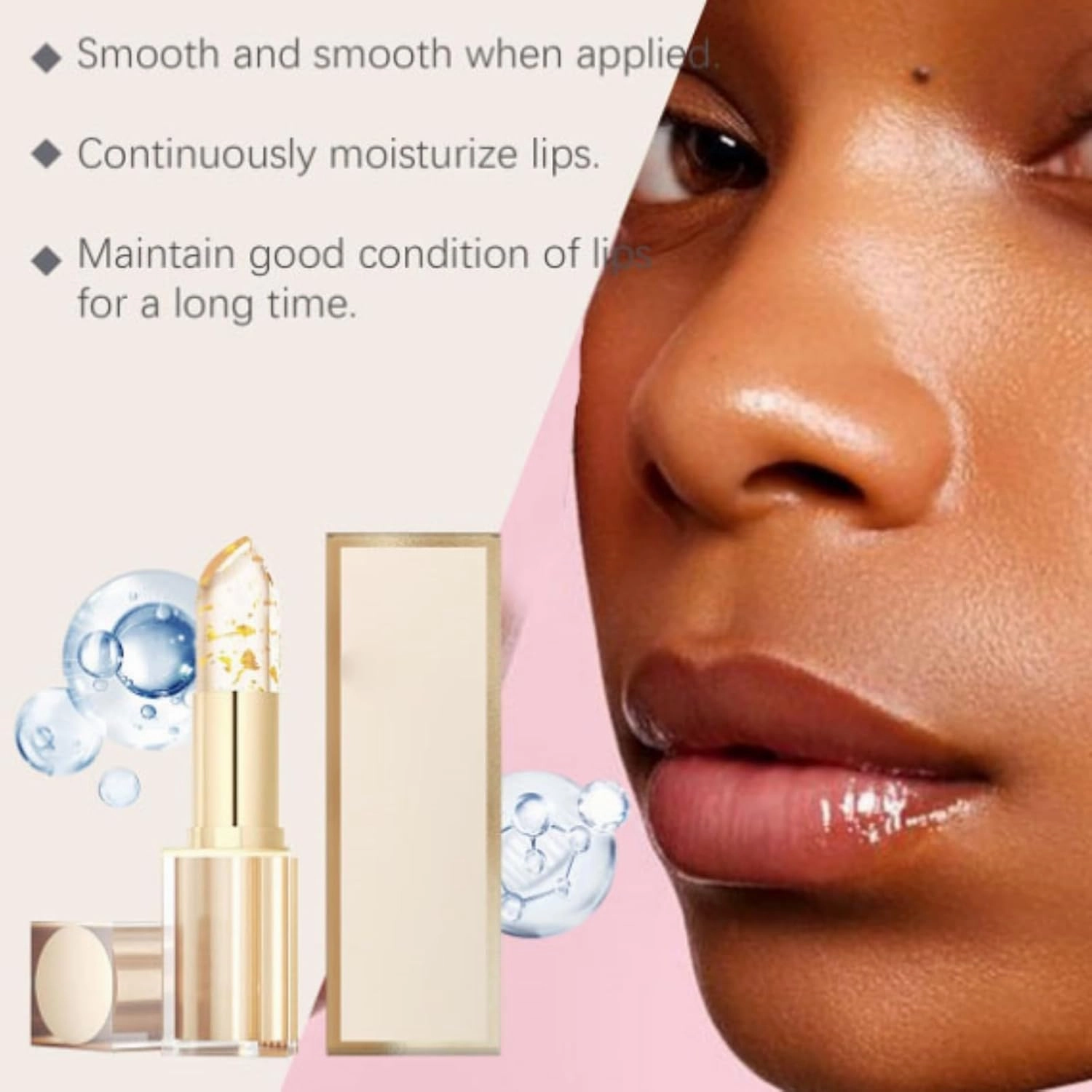Filgaentrme Lipstick, Gold Crystal Color Changing Lipstick, Long Lasting 24 Hours Moisturizing Glossy Shine Lip Gloss, Transferproof Color for Women,Lip Tint Natural Non-fading (3)