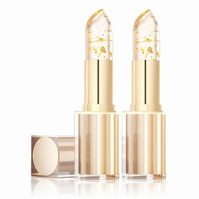 Filgaentrme Lipstick, Remainder Lipstick, Transferproof Color Changing Lipsticks, Gold Crystal Color Lipsticks, Long Lasting 24 Hours Moisturizing Glossy Shine Lip Gloss (2pcs)