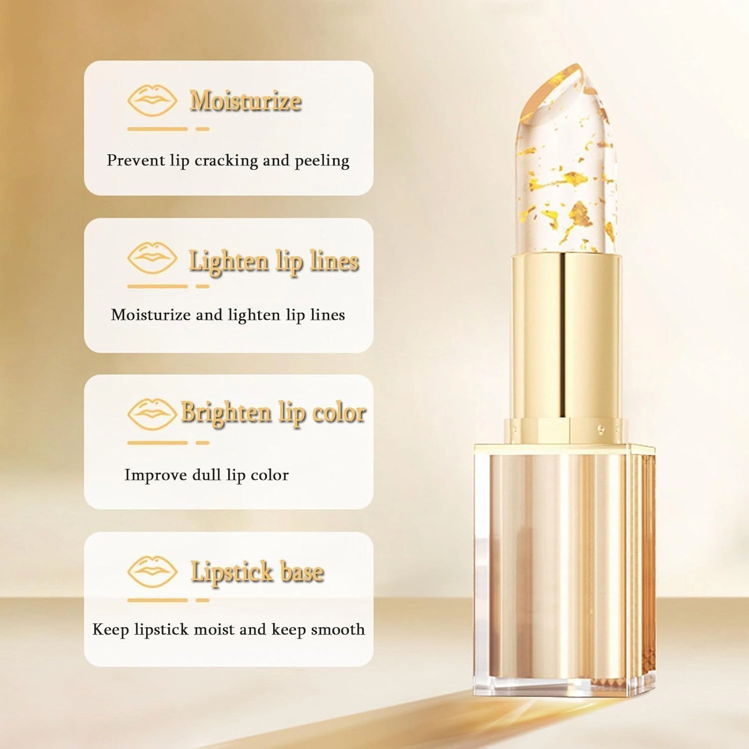 Filgaentrme Lipstick, Remainder Lipstick, Transferproof Color Changing Lipsticks, Gold Crystal Color Lipsticks, Long Lasting 24 Hours Moisturizing Glossy Shine Lip Gloss (2pcs)