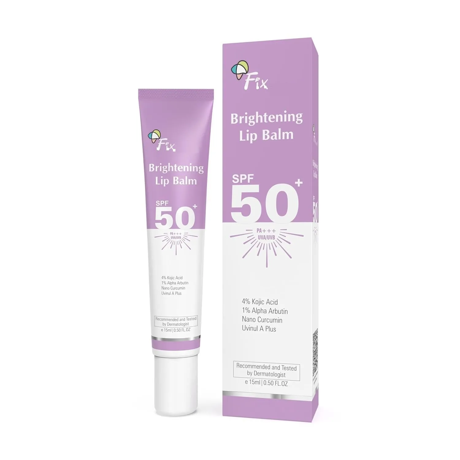 Fi"x Brightening Lip Balm With SPF 50 PA    for Pigmented & Dry Lips | 4% Kojic Acid, 2% Alpha Arbutin | Moisturizes, Hydrates & Brightens Pigmented Lips | For Men & Women - 15Ml