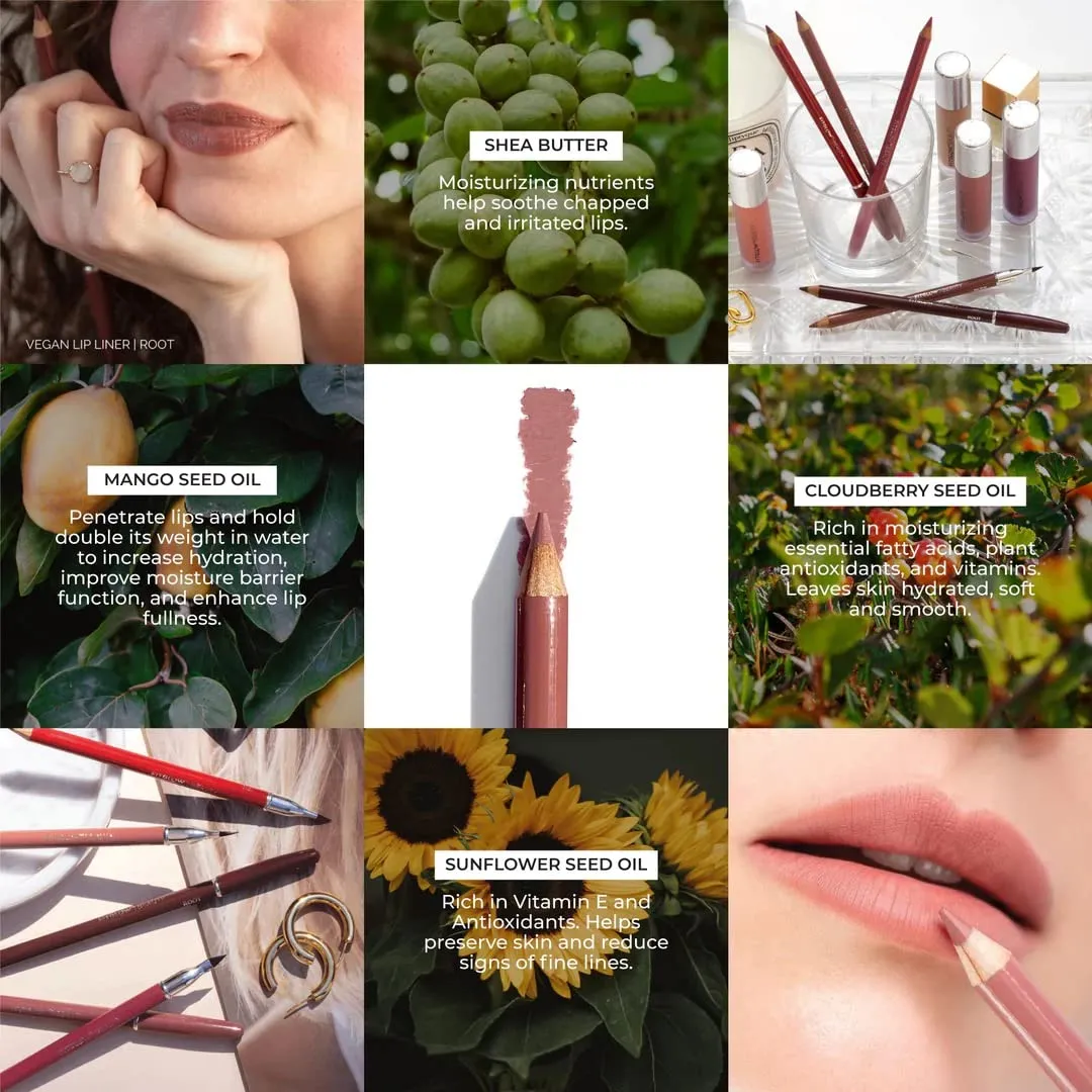 FITGLOW Beauty Vegan Lip Liner Pencil | Long-Lasting Lip Enhancer with Blending Brush | Hydrating Plumping Lip Liner | Smudge-Proof Lip Perfector | Define Shape & Fill | Root, 1.1g