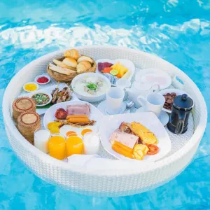 Floating Tray Swimming Pool Floating Breakfast Tray,Luxury Floating Tray,Hotel Water Rattan Basket,Open-Air Afternoon Tea Dinner Plate for Breakfast Tea Tray Party Wedding Photo