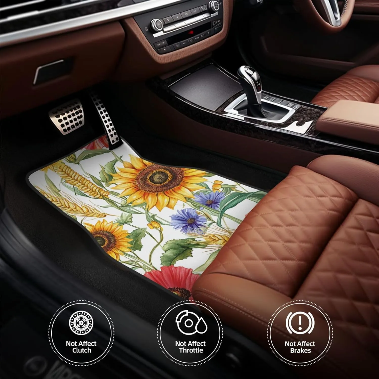 Floor Mats for Cars Full Set Flower Sunflower Popies Automotive Car Mats Velvet Floor Mat Carpet Universal Fit for SUV Sedan Car Van