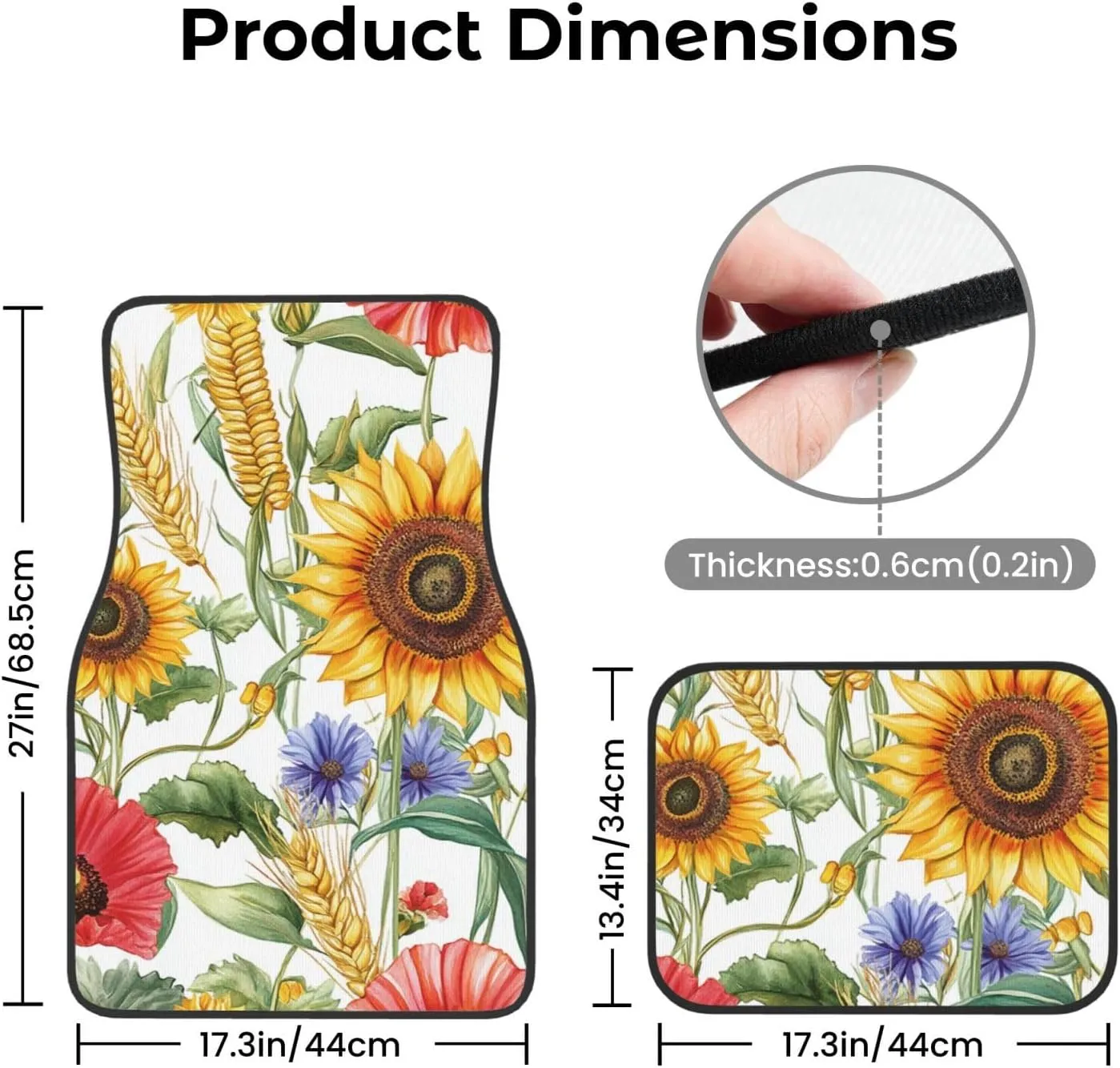 Floor Mats for Cars Full Set Flower Sunflower Popies Automotive Car Mats Velvet Floor Mat Carpet Universal Fit for SUV Sedan Car Van