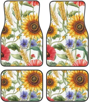 Floor Mats for Cars Full Set Flower Sunflower Popies Automotive Car Mats Velvet Floor Mat Carpet Universal Fit for SUV Sedan Car Van