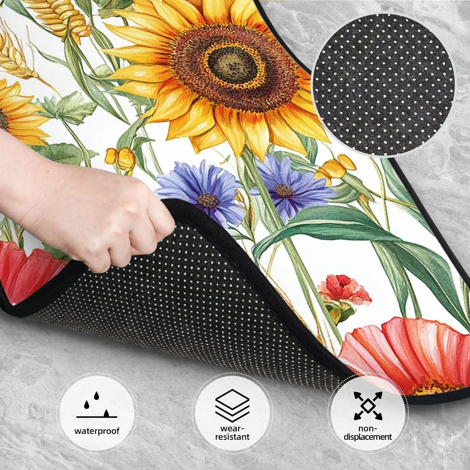 Floor Mats for Cars Full Set Flower Sunflower Popies Automotive Car Mats Velvet Floor Mat Carpet Universal Fit for SUV Sedan Car Van
