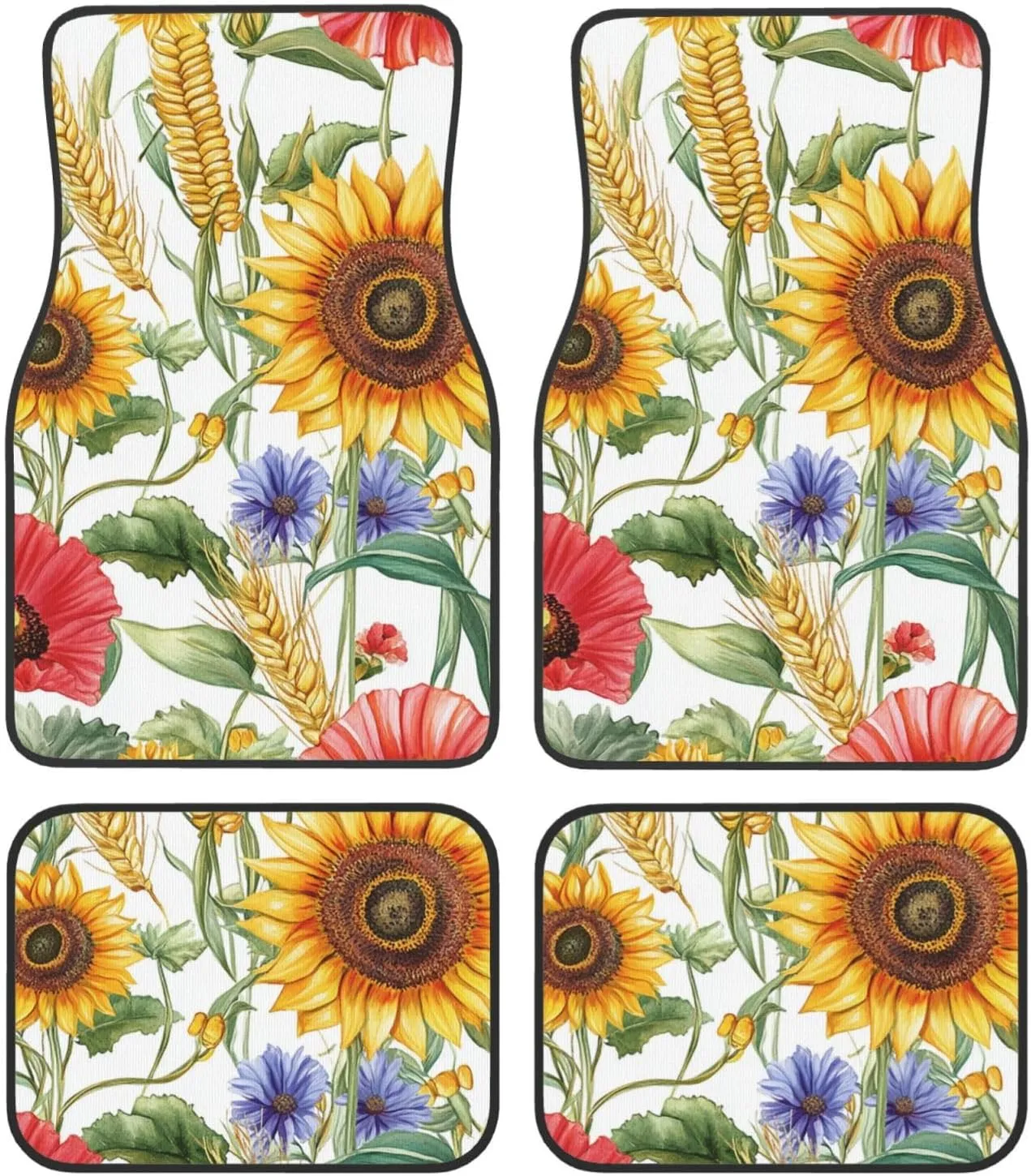 Floor Mats for Cars Full Set Flower Sunflower Popies Automotive Car Mats Velvet Floor Mat Carpet Universal Fit for SUV Sedan Car Van