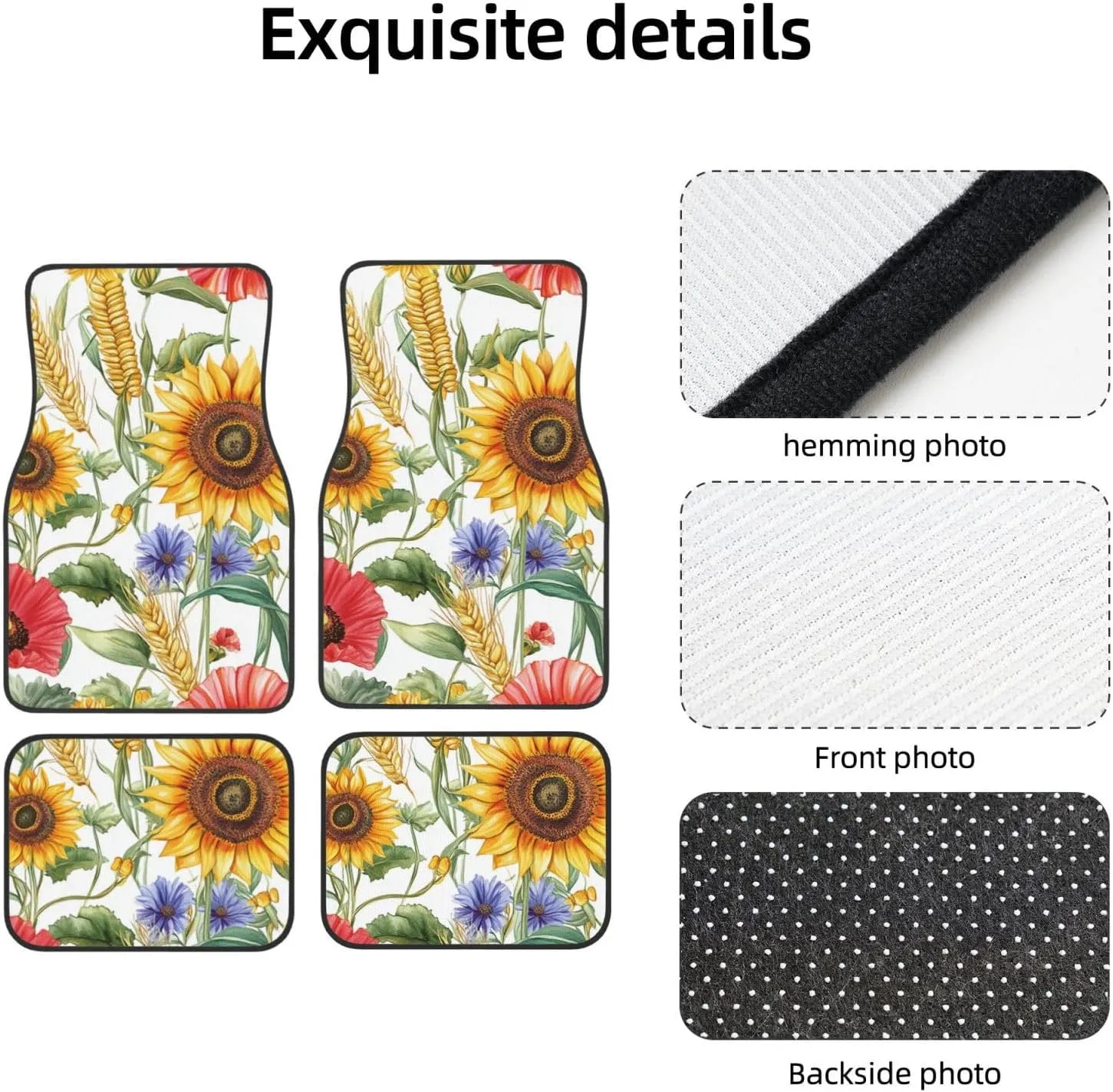 Floor Mats for Cars Full Set Flower Sunflower Popies Automotive Car Mats Velvet Floor Mat Carpet Universal Fit for SUV Sedan Car Van