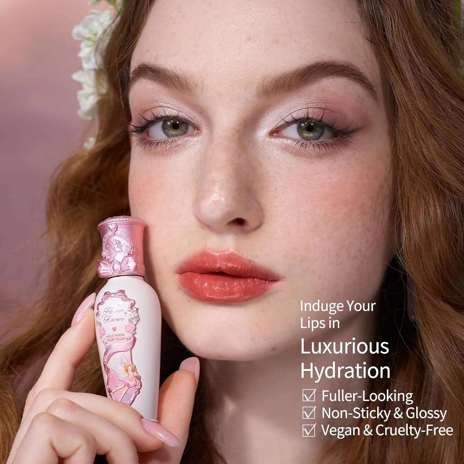 Flower Knows Midsummer Fairytales Coating Lip Lacquer,Glowy Non-Fading Lip Gloss,Hydrating Tinted Lip Oil for Girls&Women,Vegan & Cruelty Free,0.17Fl Oz(G01 Alice)