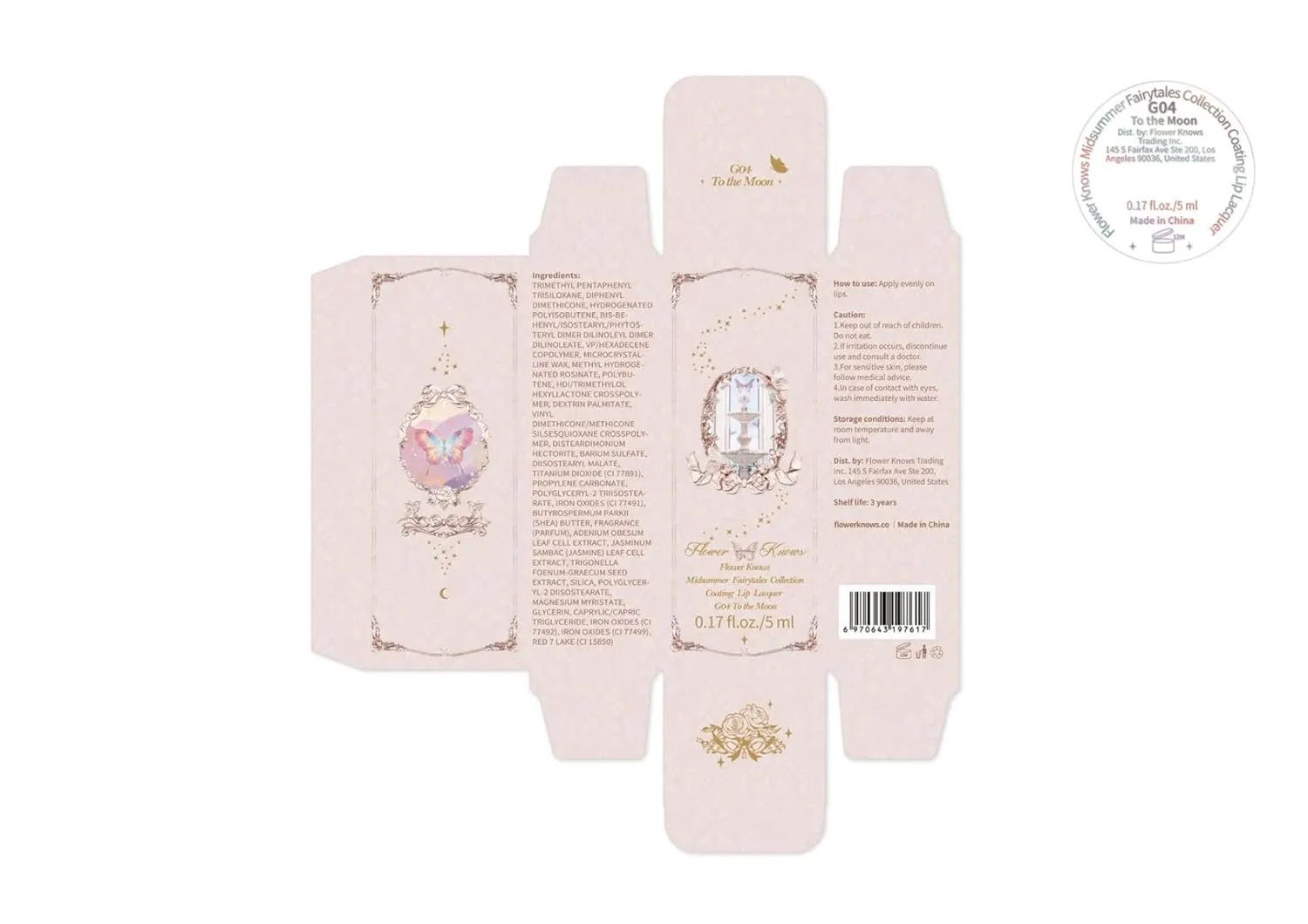 Flower Knows Midsummer Fairytales Coating Lip Lacquer,Glowy Non-Fading Lip Gloss,Hydrating Tinted Lip Oil for Girls&Women,Vegan & Cruelty Free,0.17Fl Oz(G04 To the Moon)