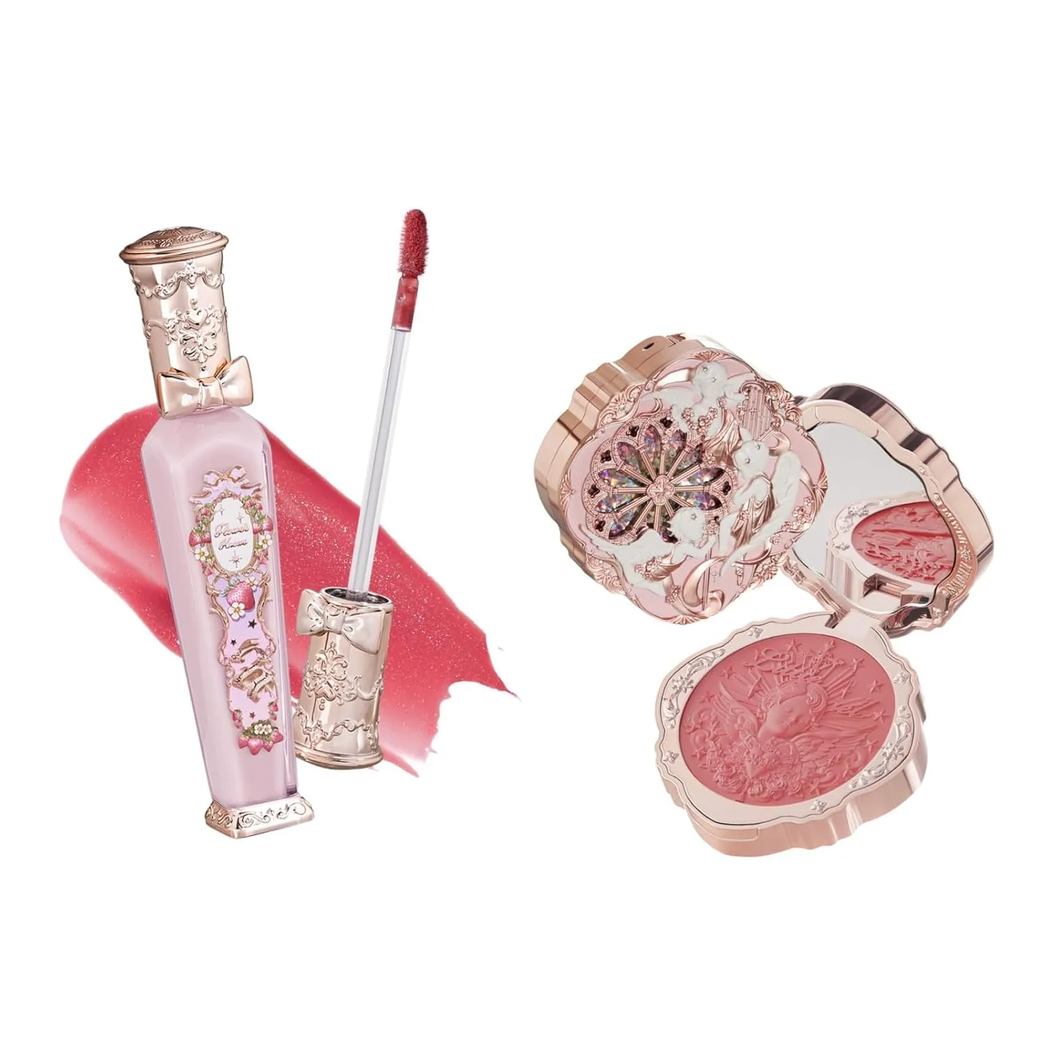 Flower Knows Violet Strawberry Rococo Glitter Lip Gloss G02 Little Angel Embossed Blush 02
