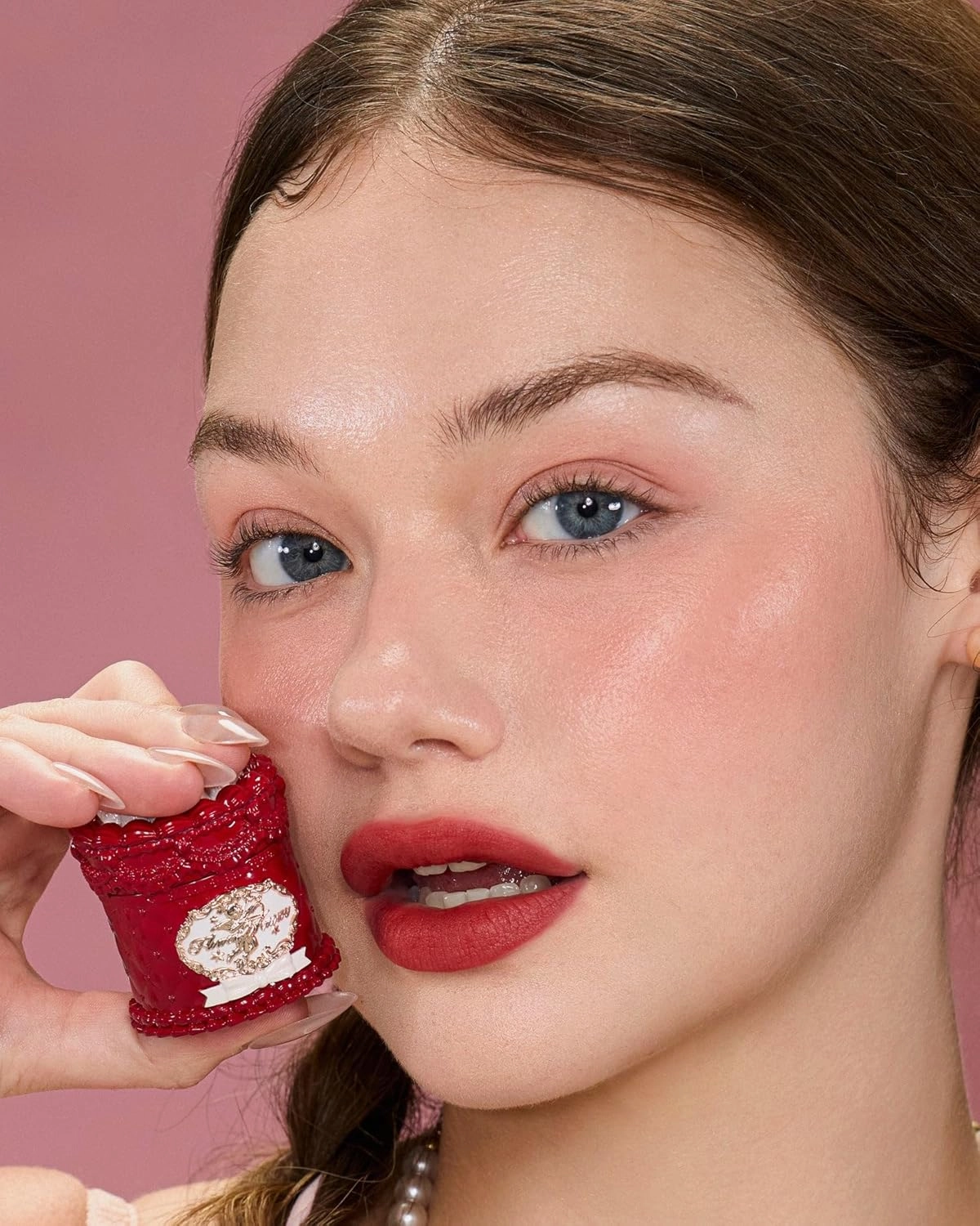 Flower Knows Strawberry Cupid Cake Lip Cream,Velvety-Smooth Matte Liquid Lipstick,Hydrating,Smudge-proof & Stain-Free Lip Stain(V09 Velvet,0.17 Fl Oz)