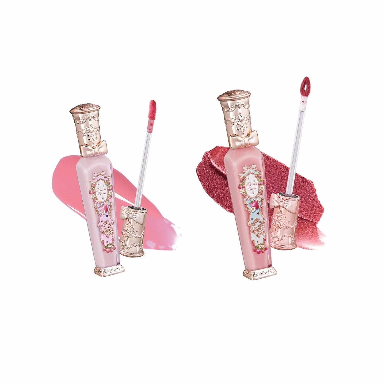 Flower Knows Strawberry Rococo Cloud Lip Cream Matte Liquid Lipstick S05 Violet Strawberry Rococo Glowy Lip Gloss G01 Set