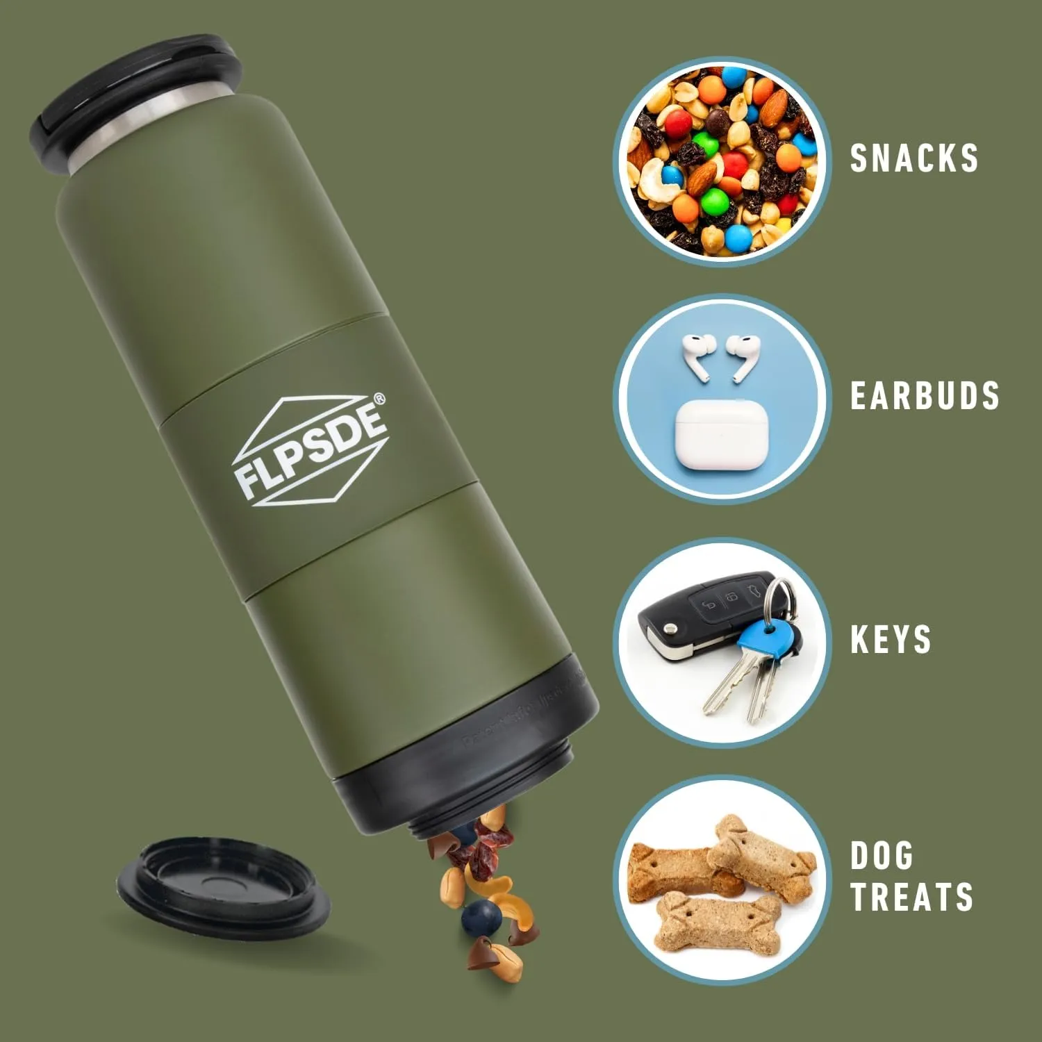 FLPSDE Dual Chamber Water Bottle with Integrated Storage Compartment for Snacks and More - Stainless Steel, Vacuum Insulated - 2 in 1 Container for Travel, School, Hiking, Sports, Work, Office, Gift