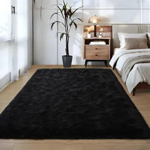 Foxmas Soft Fluffy Area Rugs for Bedroom Kids Room Plush Shaggy Nursery Rug Furry Throw Carpets for Boys Girls, College Dorm Fuzzy Rugs Living Room Home Decorate Rug, 2ft x 3ft, Black