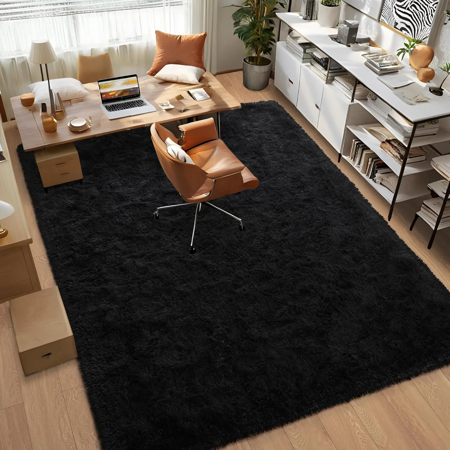 Foxmas Soft Fluffy Area Rugs for Bedroom Kids Room Plush Shaggy Nursery Rug Furry Throw Carpets for Boys Girls, College Dorm Fuzzy Rugs Living Room Home Decorate Rug, 2ft x 3ft, Black