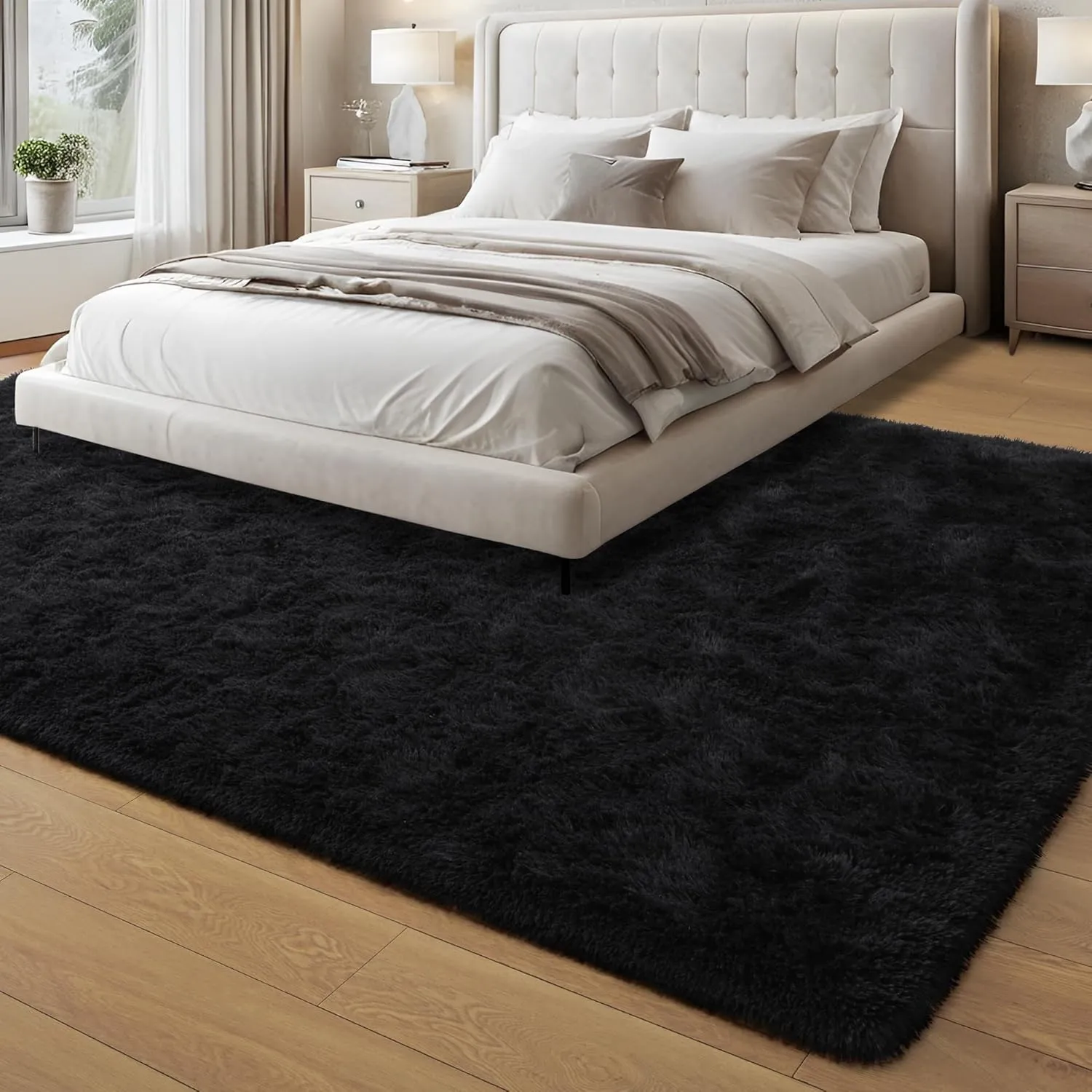 Foxmas Soft Fluffy Area Rugs for Bedroom Kids Room Plush Shaggy Nursery Rug Furry Throw Carpets for Boys Girls, College Dorm Fuzzy Rugs Living Room Home Decorate Rug, 2ft x 3ft, Black