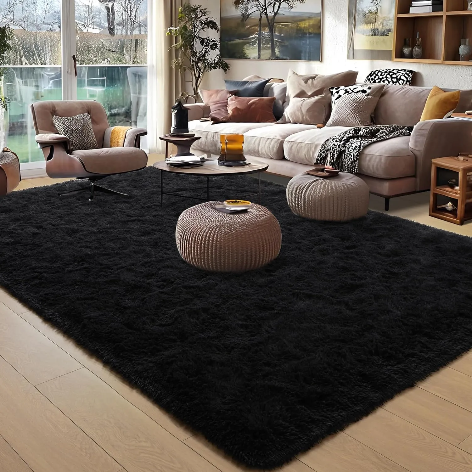 Foxmas Soft Fluffy Area Rugs for Bedroom Kids Room Plush Shaggy Nursery Rug Furry Throw Carpets for Boys Girls, College Dorm Fuzzy Rugs Living Room Home Decorate Rug, 2ft x 3ft, Black