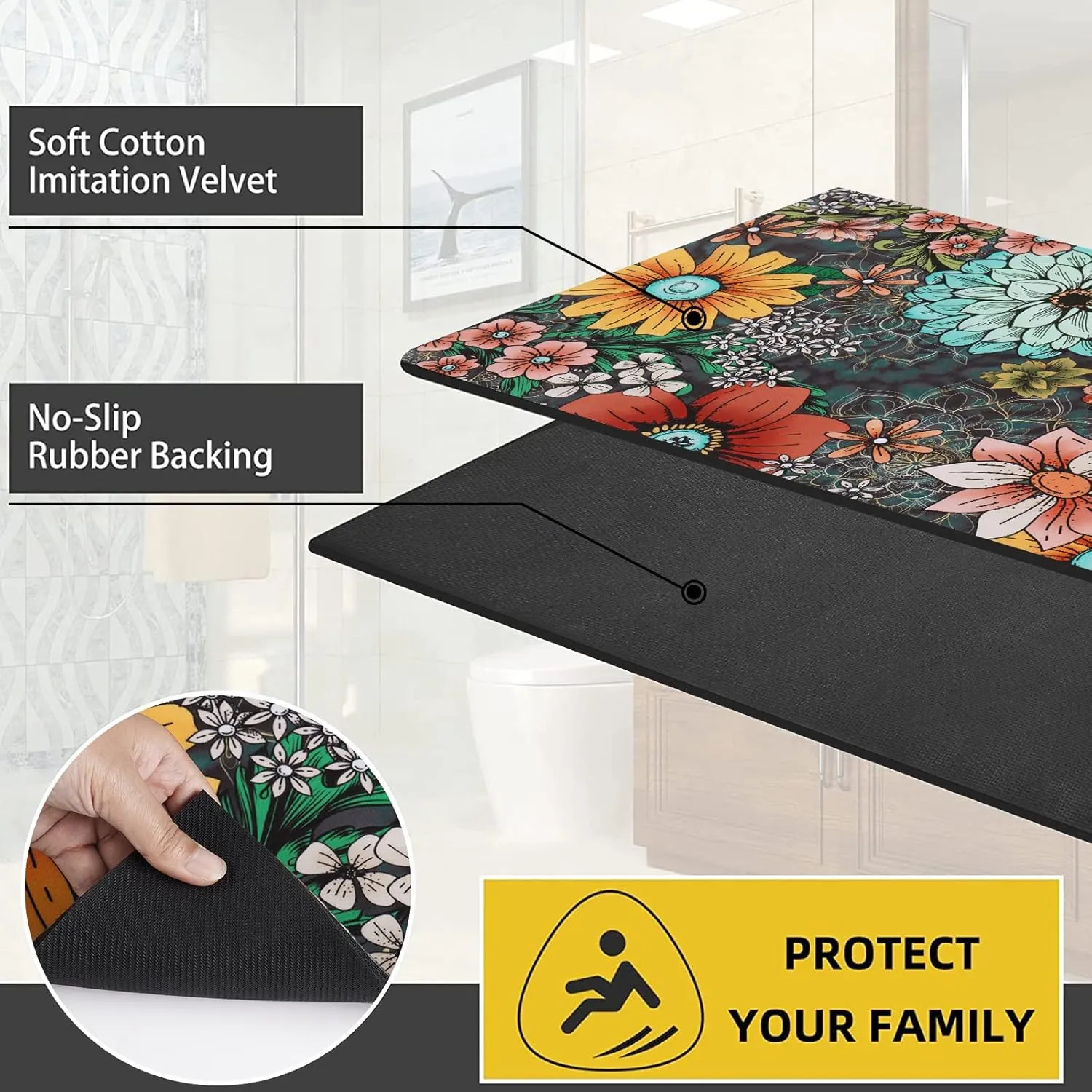 FRAMICS Kitchen Mats Sets 2 Piece, Cushioned Anti Fatigue Kitchen Mats, Washable Kitchen Rugs, Non-Slip Kitchen Floor Mats, Boho Floral Kitchen Rugs, Multicolor, 17.3"x30" 17.3"x47"