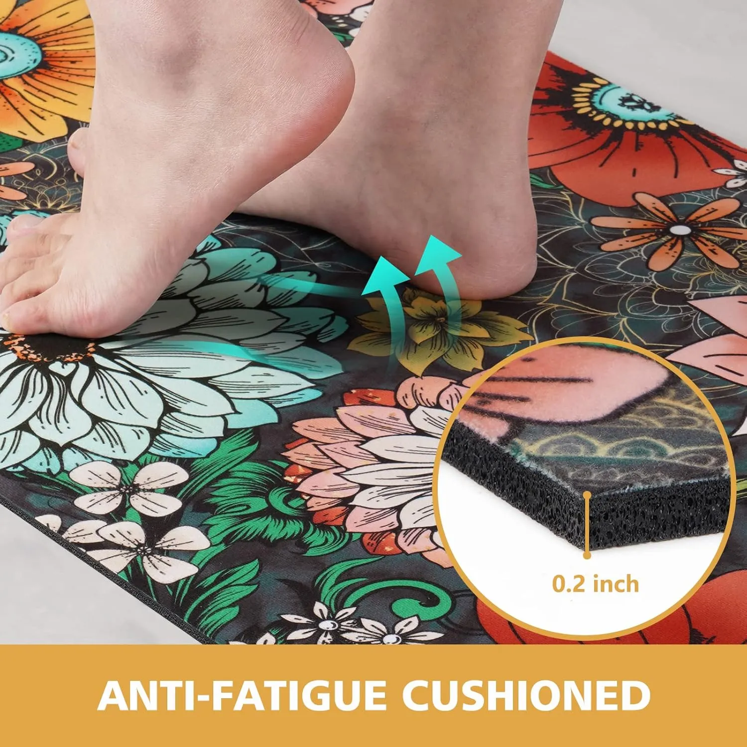 FRAMICS Kitchen Mats Sets 2 Piece, Cushioned Anti Fatigue Kitchen Mats, Washable Kitchen Rugs, Non-Slip Kitchen Floor Mats, Boho Floral Kitchen Rugs, Multicolor, 17.3"x30" 17.3"x47"