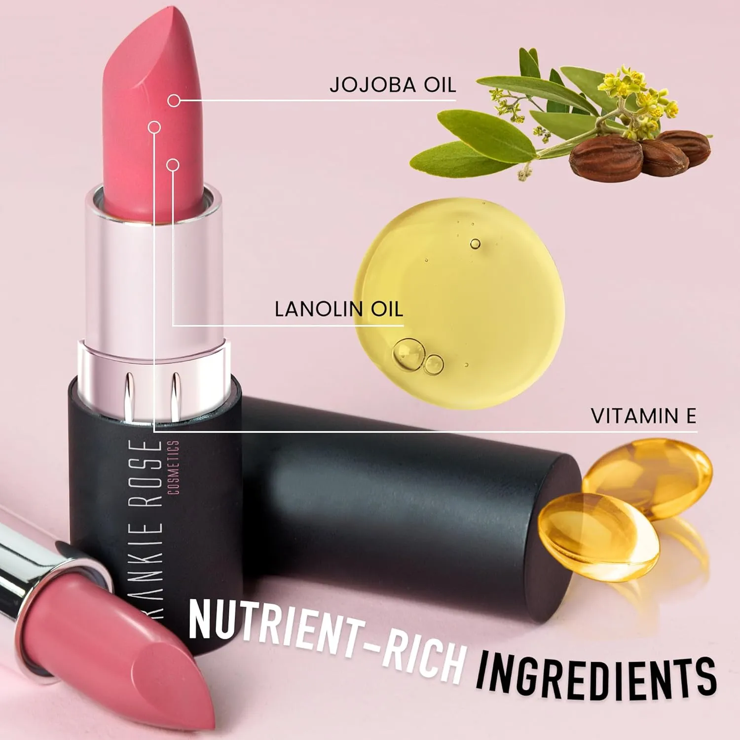 Frankie Rose Long Lasting Lipstick for Women | Smudge Proof Lipstick Enriched with Jojoba Oil | Buildable Lip Colors, Suitable For All Skin Tones | Cruelty-Free Lip Makeup | Bella Rose