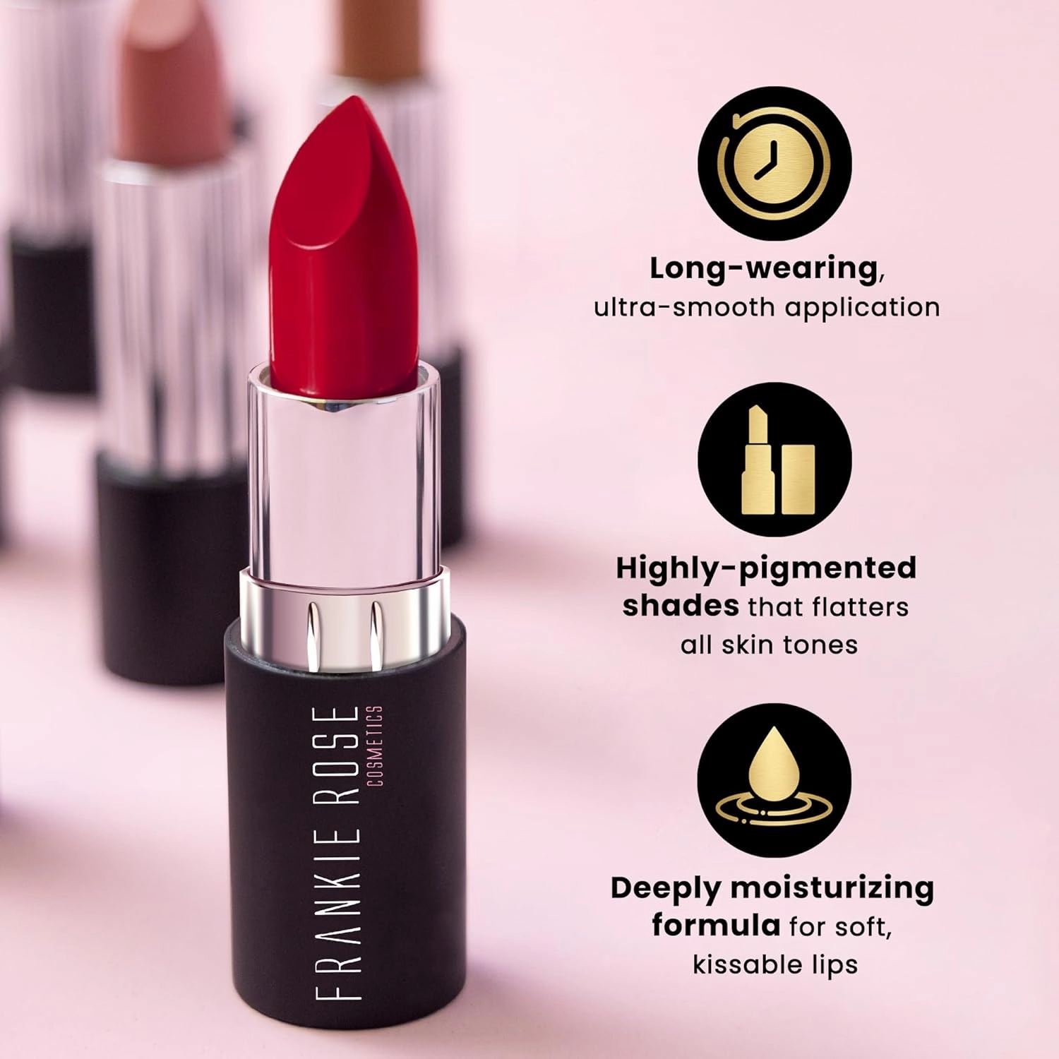 Frankie Rose Long Lasting Lipstick for Women | Smudge Proof Lipstick Enriched with Jojoba Oil | Buildable Lip Colors, Suitable For All Skin Tones | Cruelty-Free Lip Makeup | Raven