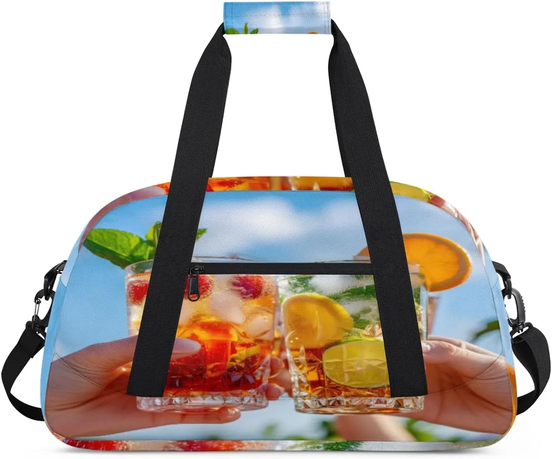 Fruit Drinks Gym Duffel Bag for Men Women Summer Drinks Sports Tote Bag with Adjustable Shoulder Strap for Dance Gymnastics Traveling Outdoor Camping Overnight Stay