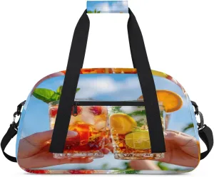 Fruit Drinks Gym Duffel Bag for Men Women Summer Drinks Sports Tote Bag with Adjustable Shoulder Strap for Dance Gymnastics Traveling Outdoor Camping Overnight Stay