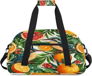 Fruit Orange Gym Duffel Bag for Men Women Animal Bird Sports Tote Bag with Adjustable Shoulder Strap for Dance Gymnastics Traveling Outdoor Camping Overnight Stay
