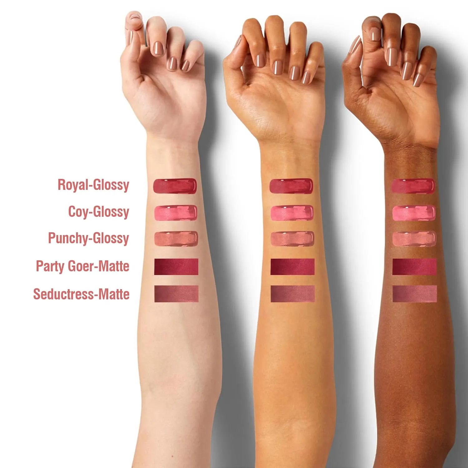 FV 3pcs Liquid Lipstick with High-Shine Finish, Highly Pigmented & Nourishing Formula, Long Lasting Lip Gloss for Women, Vegan & Cruelty-free, Royal Coy Punchy, 3.5mlx3