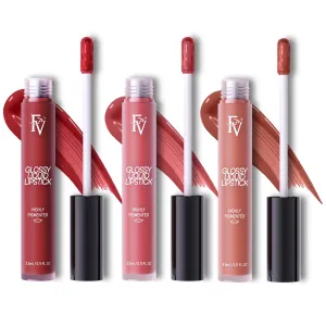 FV 3pcs Liquid Lipstick with High-Shine Finish, Highly Pigmented & Nourishing Formula, Long Lasting Lip Gloss for Women, Vegan & Cruelty-free, Royal Coy Punchy, 3.5mlx3