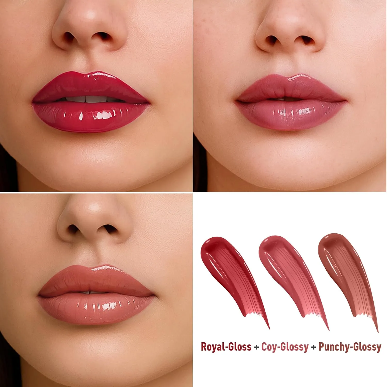 FV 3pcs Liquid Lipstick with High-Shine Finish, Highly Pigmented & Nourishing Formula, Long Lasting Lip Gloss for Women, Vegan & Cruelty-free, Royal Coy Punchy, 3.5mlx3