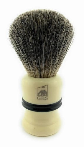 G.B.S Synthetic Bristle Ivory with Black Strip Shaving Brush, use with any Soap and Cream, Compliments All Razors and Mugs