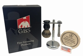 G.B.S Ultimate Men’s Shaving Set- 34C Heavy Duty Safety Razor, Badger Hair Shaving Brush, Taylor of Old Bond Street Shaving Cream, Brush and Razor Stand and Sharp Blades- For Men’s Grooming set