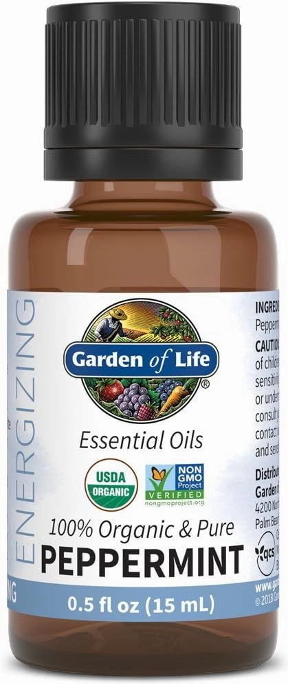 Garden of Life Essential Oil, Peppermint 0.5 fl oz (15 mL), 100% USDA Organic & Pure, Undiluted & Non-GMO - for Diffuser, Aromatherapy, Meditation - Energizing, Invigorating, Refreshing, Uplifting