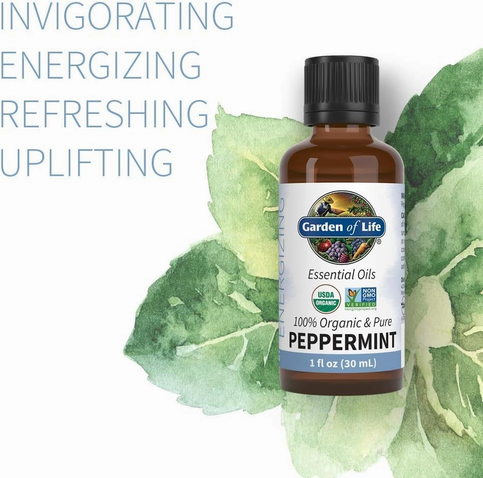 Garden of Life Essential Oil, Peppermint 0.5 fl oz (15 mL), 100% USDA Organic & Pure, Undiluted & Non-GMO - for Diffuser, Aromatherapy, Meditation - Energizing, Invigorating, Refreshing, Uplifting