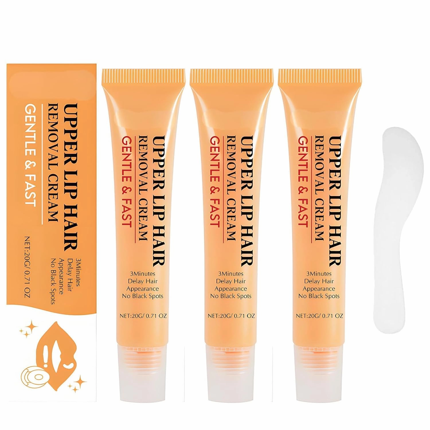 Gentle & Fast Upper Lip Hair Removal Cream for Women/Men - Facial Body Hair Remover Sensitive Skin with Aloe, Natural Depilatory Cream Includes White Scraper for Smooth Hydrated Skin (3)