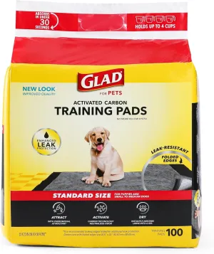 Glad for Pets Black Charcoal Puppy Pads, 23"x23" Disposable Pee Pad That Absorbs & Neutralizes Urine Instantly, Activated Carbon Training Pads For Dogs, Potty Training Supplies - 100 Count