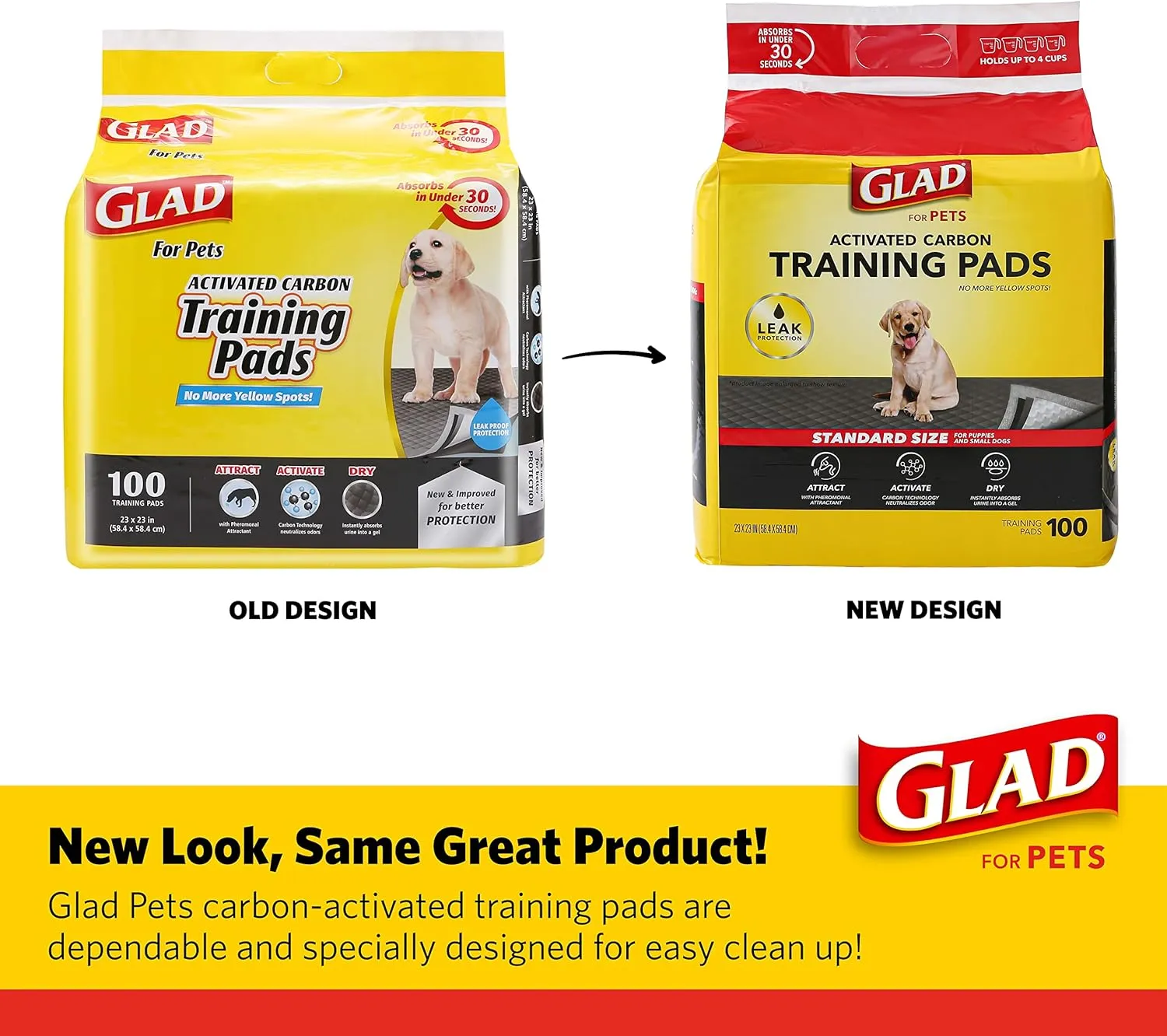 Glad for Pets Black Charcoal Puppy Pads, 23"x23" Disposable Pee Pad That Absorbs & Neutralizes Urine Instantly, Activated Carbon Training Pads For Dogs, Potty Training Supplies - 100 Count