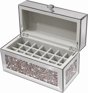 Glass Lipstick Organizer with Lid,21 Space Rollerball Perfume Organizer,Lip Gloss Holder,Tall Scented Oil Storage Display Case,Crushed Diamond Home Decor