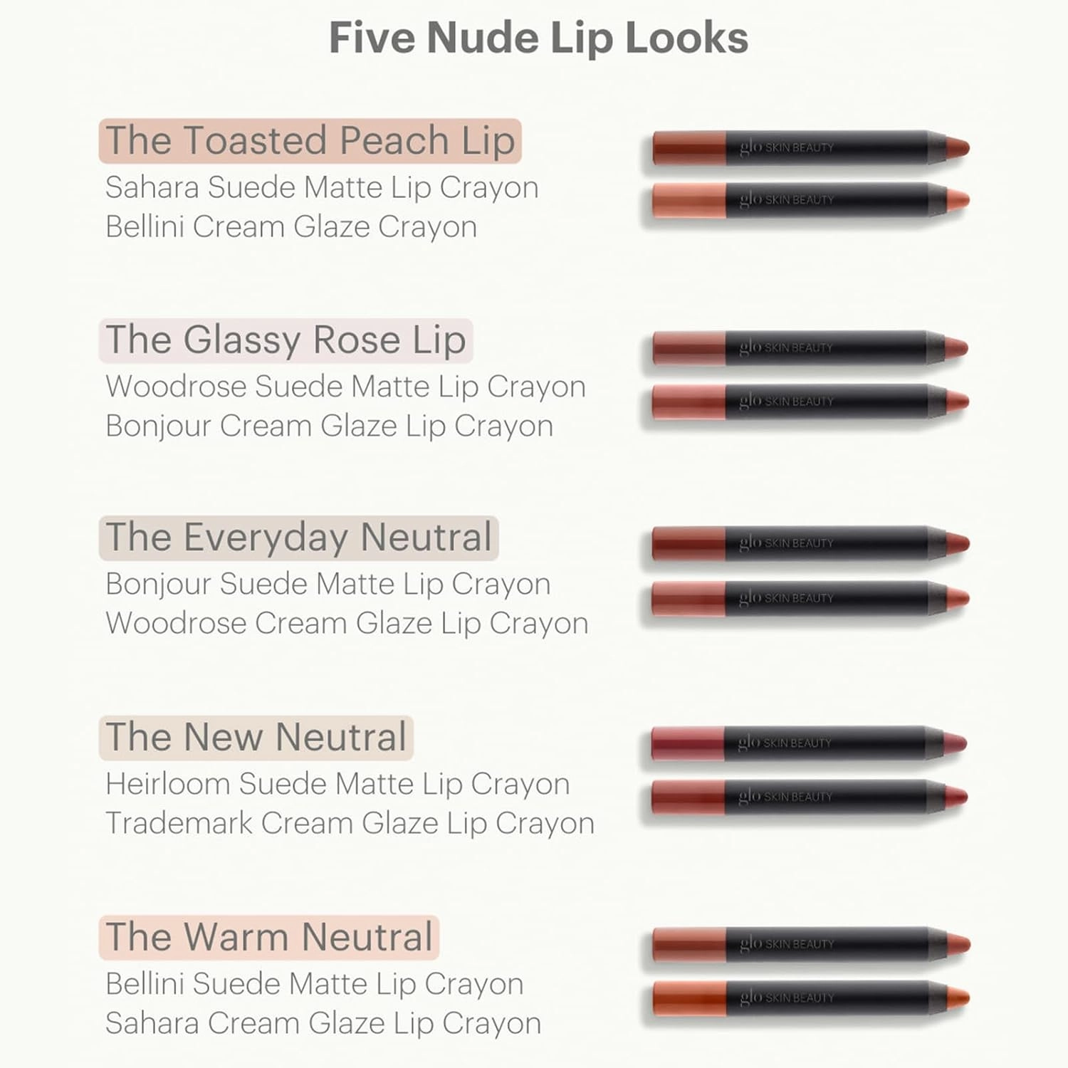 Glo Skin Beauty Cream Glaze Lip Crayon | New Neutral Shades, Mid-Tone Mauve Nude (Woodrose)
