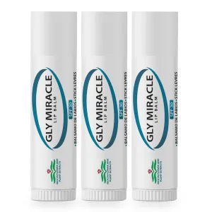 GLY MIRACLE Moisturizing Lip Balm Bundle of Three (3) SPF 30 Natural Elixir of Aloe Vera, Bees Wax, Coconut Oil, Lanolin, Shea Butter to help repair, protect, nourish and soften lips