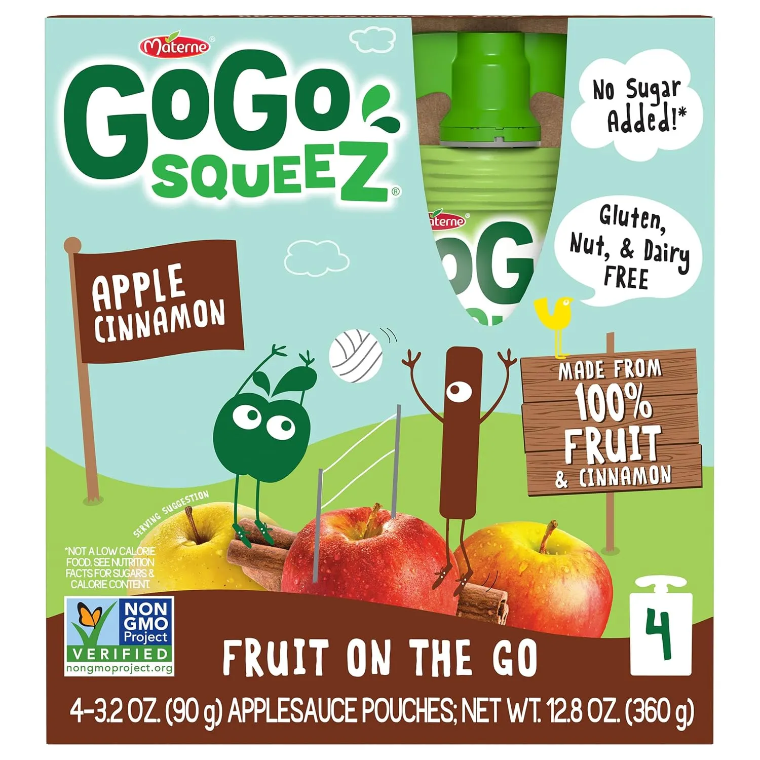 GoGo squeeZ Applesauce and Fruit Puree, Apple Cinnamon, 3.2 oz (Pack of 48), Unsweetened Fruit Snacks for Kids, Gluten Free, Nut Free and Dairy Free, Recloseable Cap, BPA Free Pouches