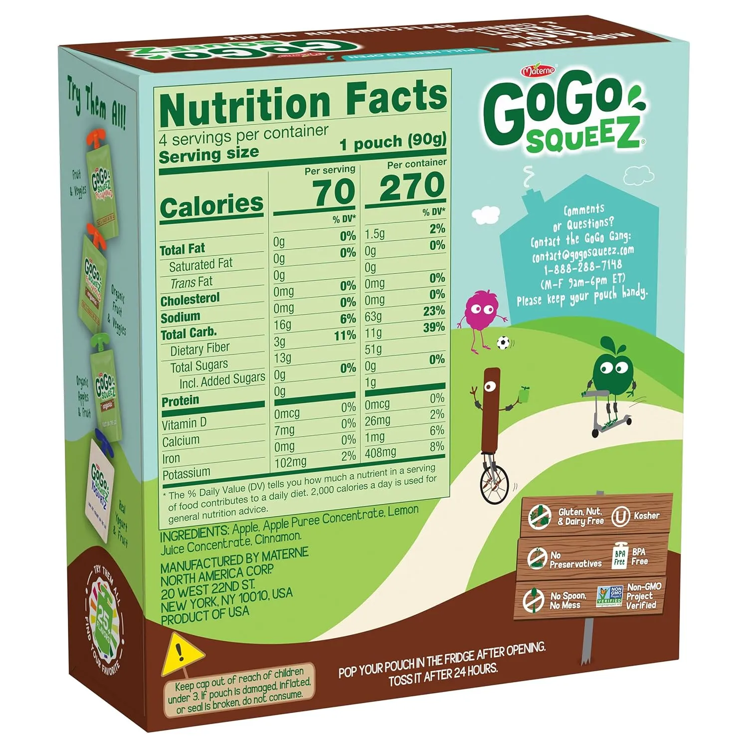 GoGo squeeZ Applesauce and Fruit Puree, Apple Cinnamon, 3.2 oz (Pack of 48), Unsweetened Fruit Snacks for Kids, Gluten Free, Nut Free and Dairy Free, Recloseable Cap, BPA Free Pouches