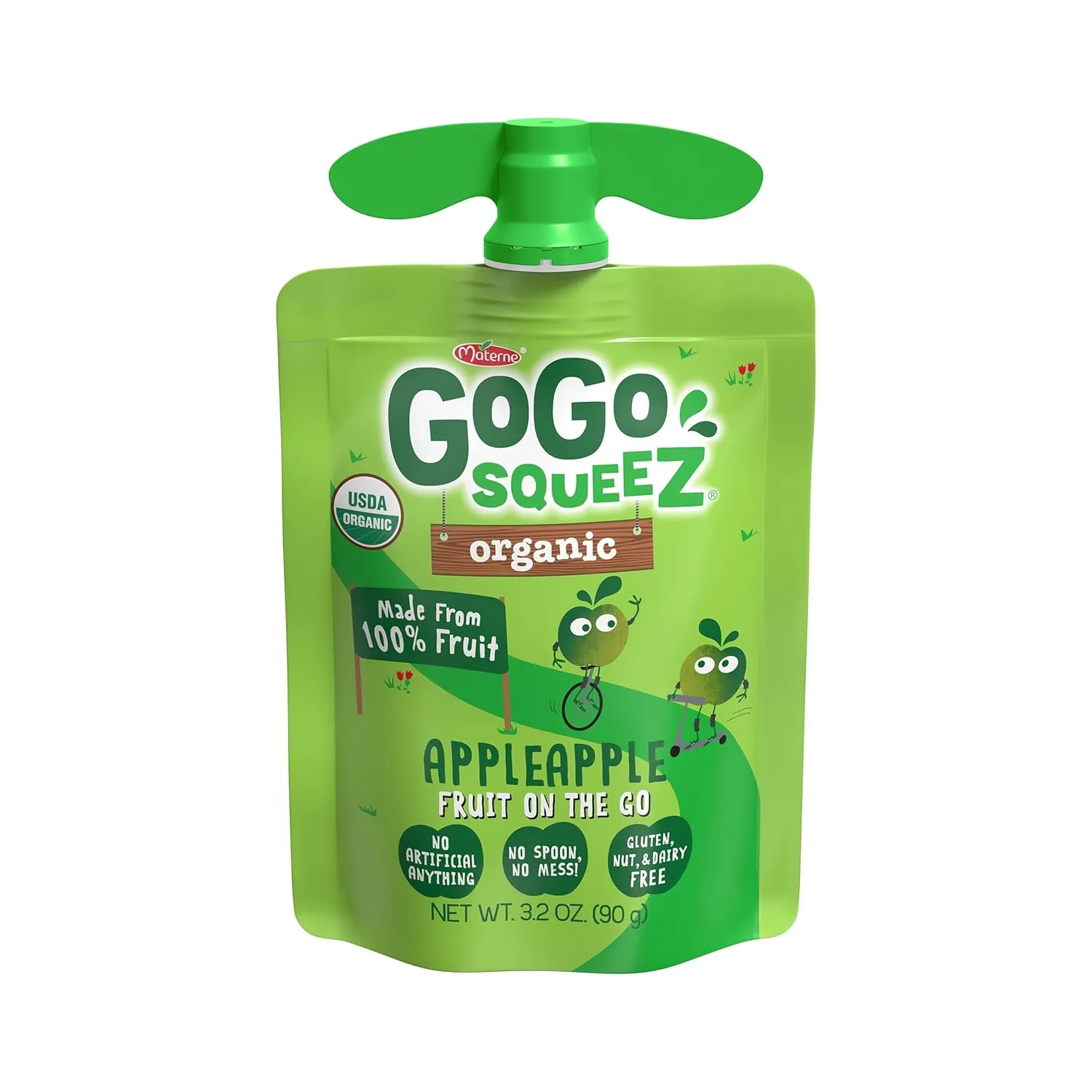 GoGo squeeZ Organic Applesauce and Fruit Puree, Apple Apple, 3.2 oz (Pack of 48), Unsweetened Organic Fruit Snacks for Kids, Gluten Free, Nut Free and Dairy Free, Recloseable Cap, BPA Free Pouches