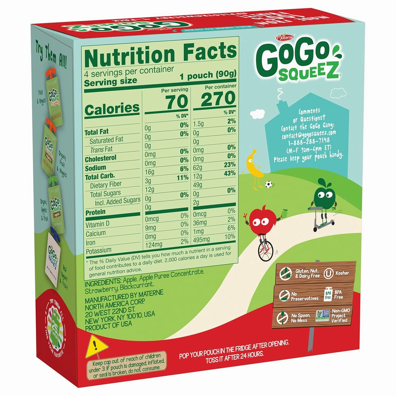 GoGo squeeZ Applesauce and Fruit Puree, Apple Strawberry, 3.2 oz (Pack of 48), Unsweetened Fruit Snacks for Kids, Gluten Free, Nut Free and Dairy Free, Recloseable Cap, BPA Free Pouches